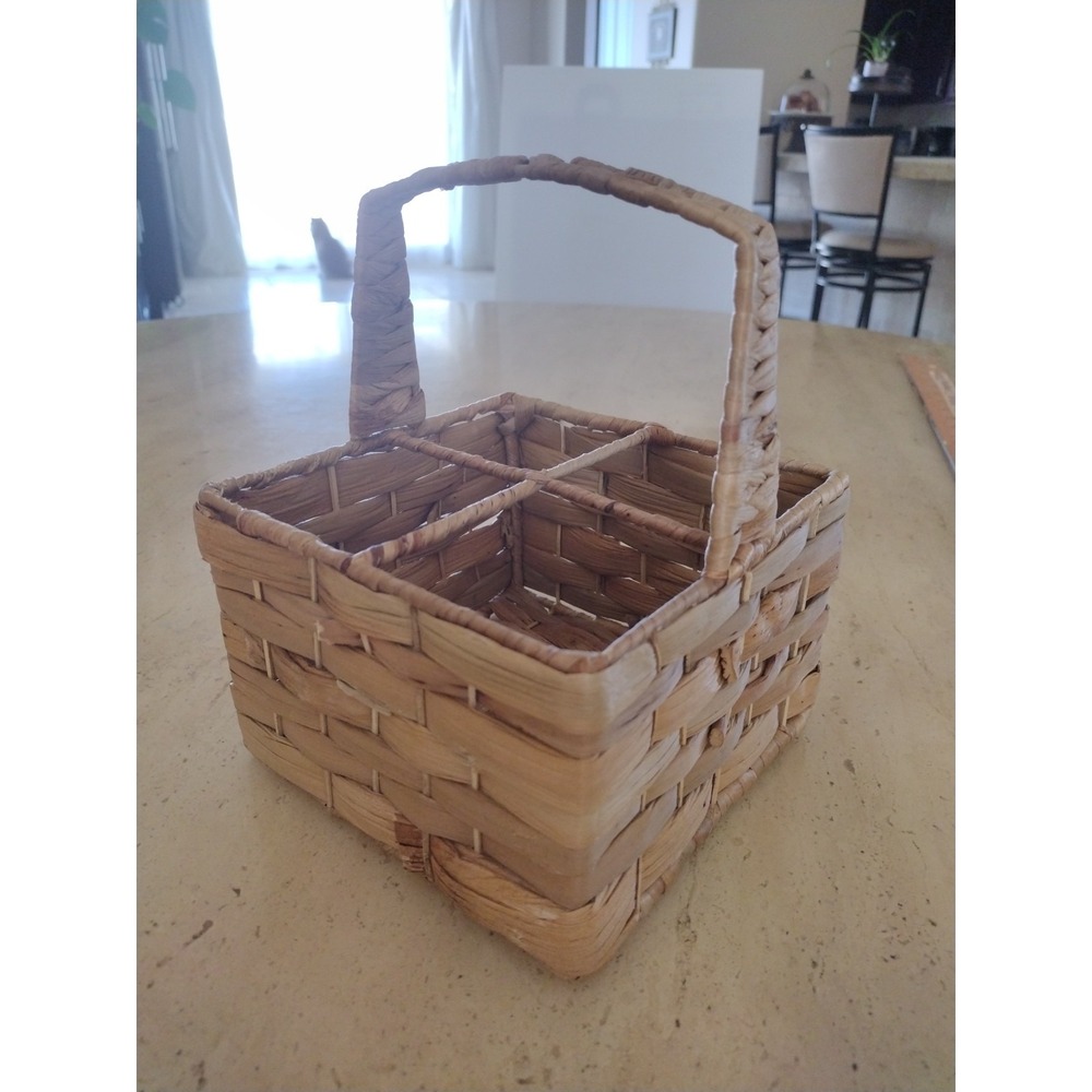 Utensil Flatware Caddy Divided Basket Organizer Handmade Wicker Rattan